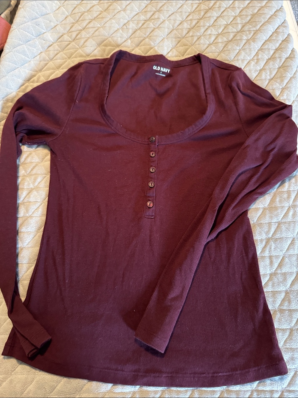 Old Navy Women's Long-Sleeve Henley Top in Dark Burgundy
